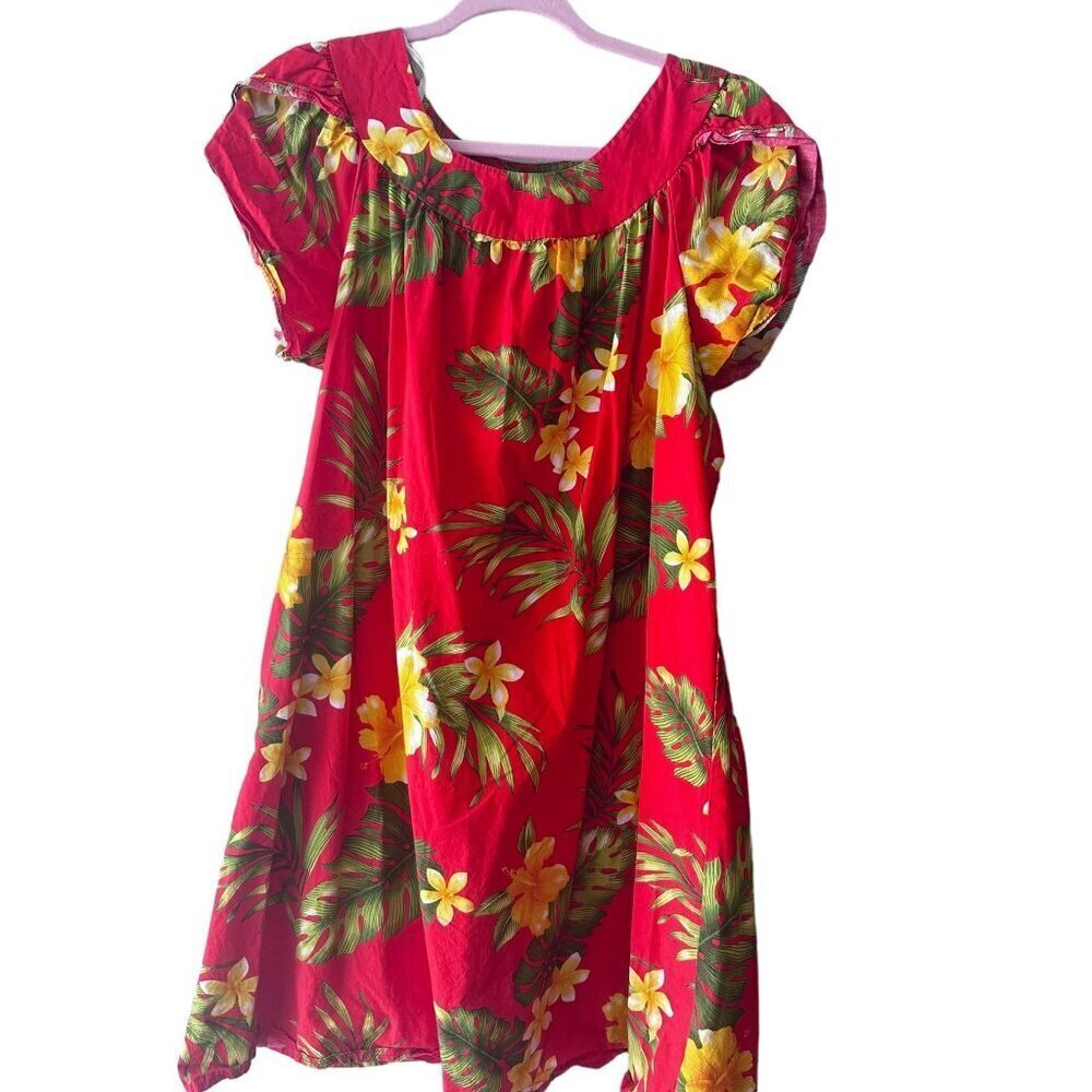 Vintage PUANANI Hawaiian Dress Made in Hawaii sz L Red & Green